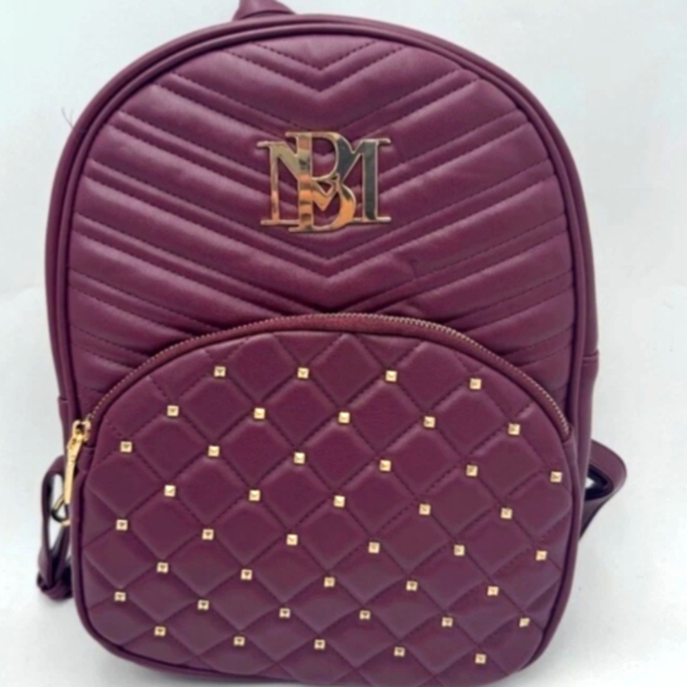 Badgley Mischka Maroon Quilted Backpack with Gold Accents NWOT